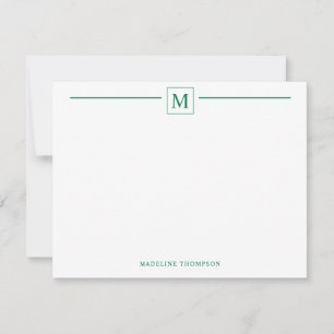Modern Minimalist Basic Forest Green Monogram Line Card