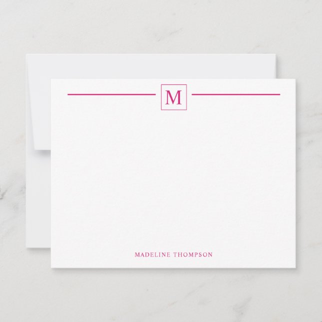 Modern Minimalist Basic Magenta Monogram Line Card (Front)