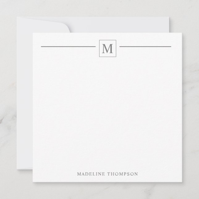 Modern Minimalist Basic Silver Grey Monogram Line Card (Front)