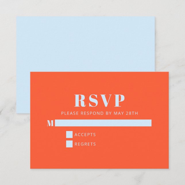 Modern Minimalist Bat Mitzvah Blue Orange RSVP Card (Front/Back)
