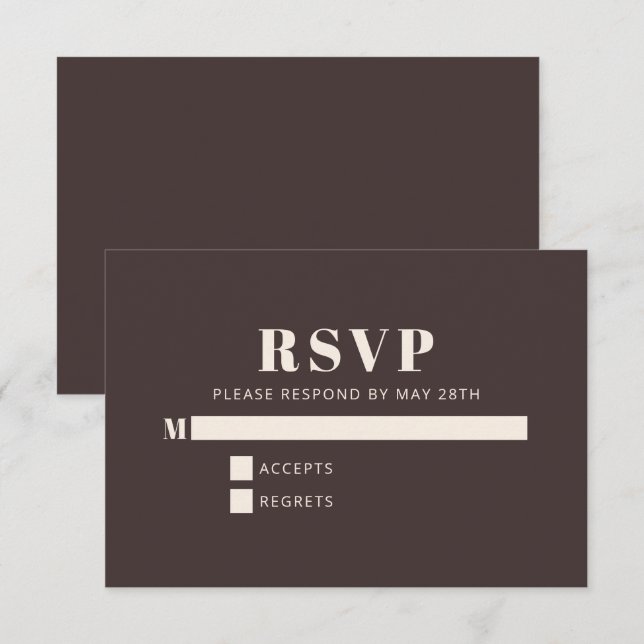 Modern Minimalist Bat Mitzvah Brown Custom RSVP Card (Front/Back)