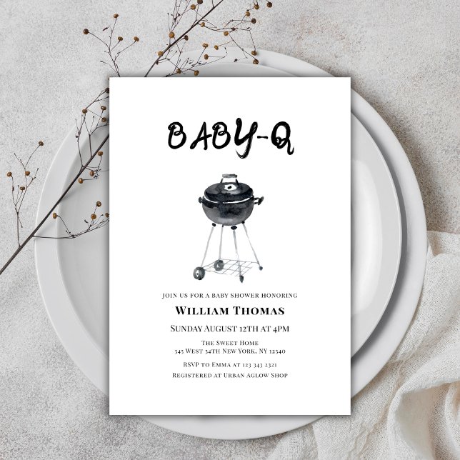 Modern Minimalist BBQ Grill Baby Q Baby Shower Invitation (Modern Minimalist BBQ Grill Baby Q Baby Shower Invitation)