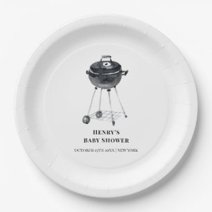 Modern Minimalist BBQ Grill Baby Shower Paper Plate