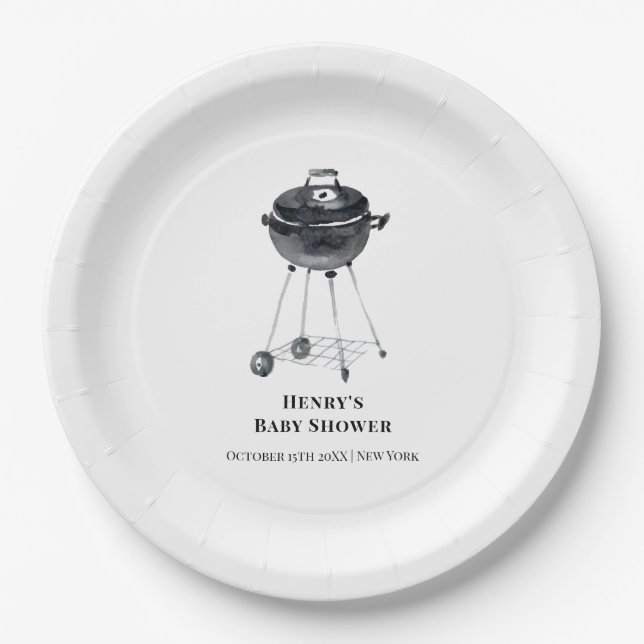 Modern Minimalist BBQ Grill Baby Shower  Paper Plate (Front)