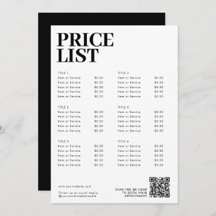 Modern Minimalist Beauty Price List Menu QR Code