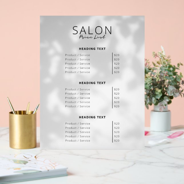 Modern Minimalist Beauty Salon Price List Acrylic Sign (Wedding)