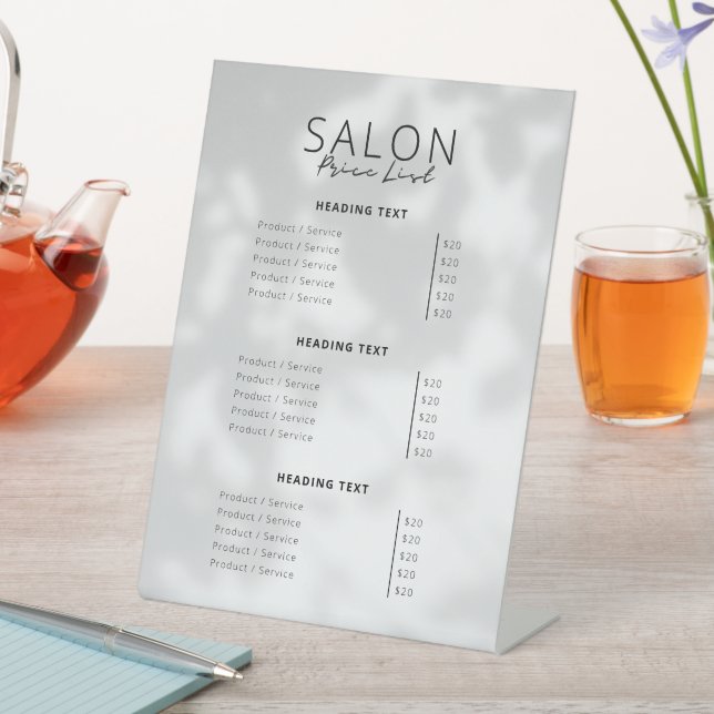 Modern Minimalist Beauty Salon Price List Pedestal Sign (In SItu)