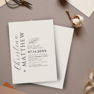 Modern Minimalist Beige and Black Wedding Invitation