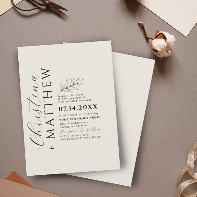 Modern Minimalist Beige and Black Wedding Invitation (Creator Uploaded)