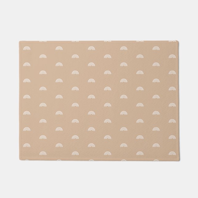 Modern Minimalist Beige Boho Rainbow Doormat (Front)