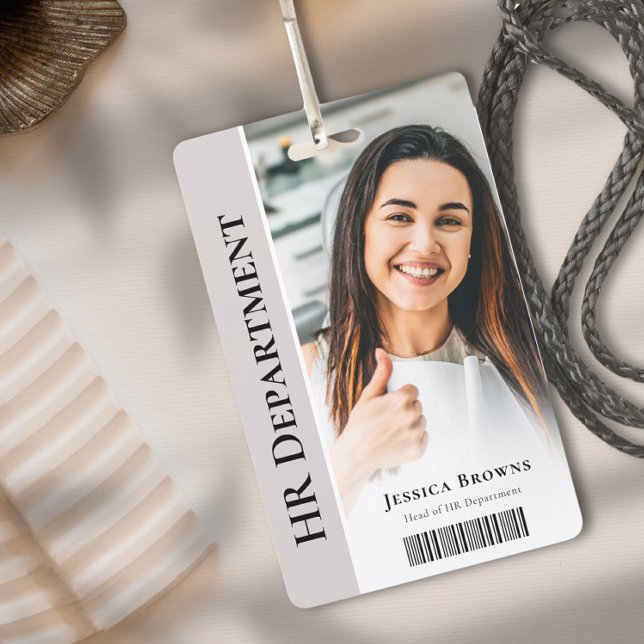 Modern Minimalist Beige Business Employee ID Photo ID Badge (Creator Uploaded)