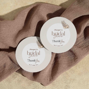 Modern Minimalist Beige Butterfly Bridal Shower Classic Round Sticker
