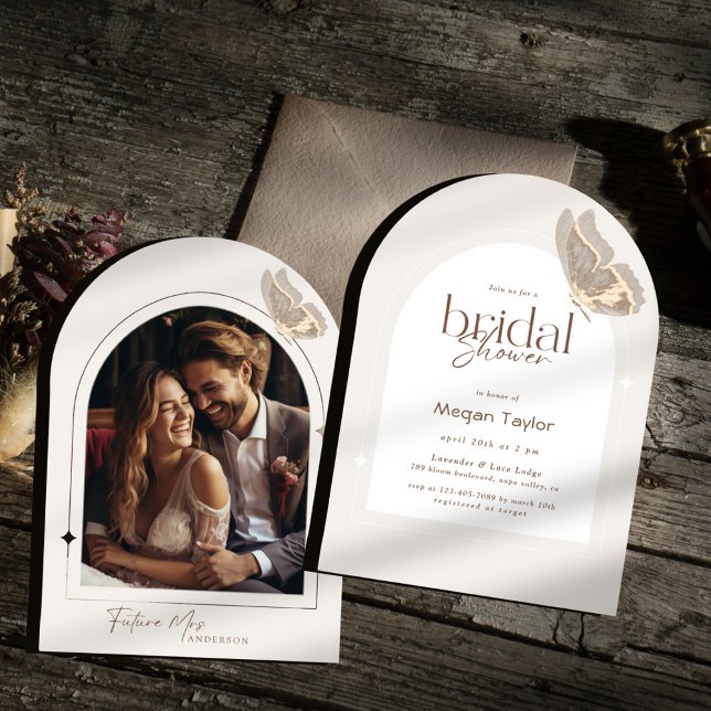 Modern Minimalist Beige Butterfly Bridal Shower Invitation (Creator Uploaded)