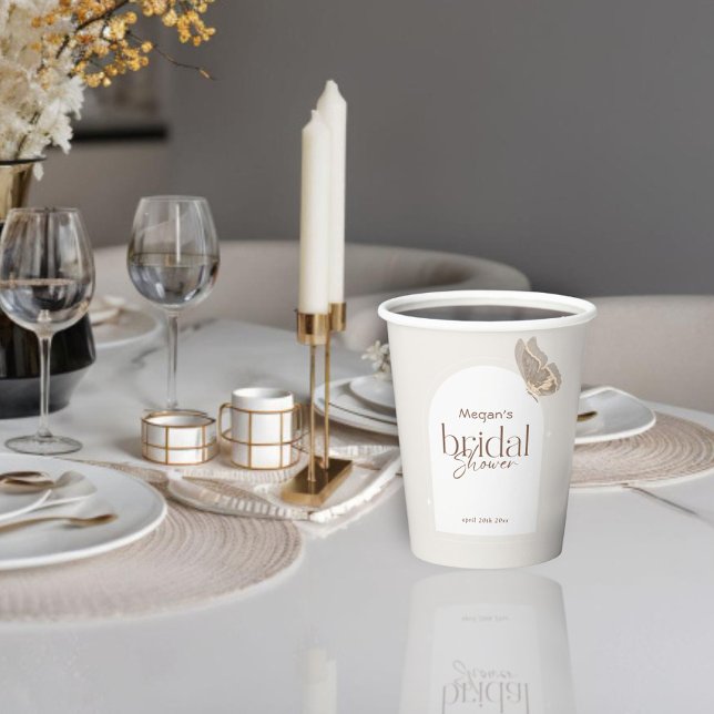 Modern Minimalist Beige Butterfly Bridal Shower Paper Cups (Creator Uploaded)