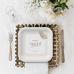 Modern Minimalist Beige Butterfly Bridal Shower Paper Plate