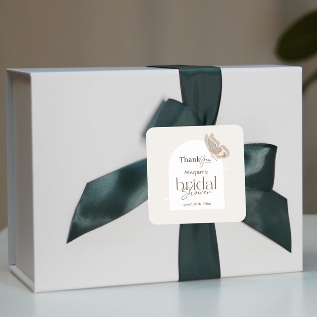 Modern Minimalist Beige Butterfly Bridal Shower Square Sticker (Creator Uploaded)