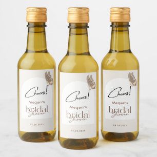 Modern Minimalist Beige Butterfly Bridal Shower Wine Label