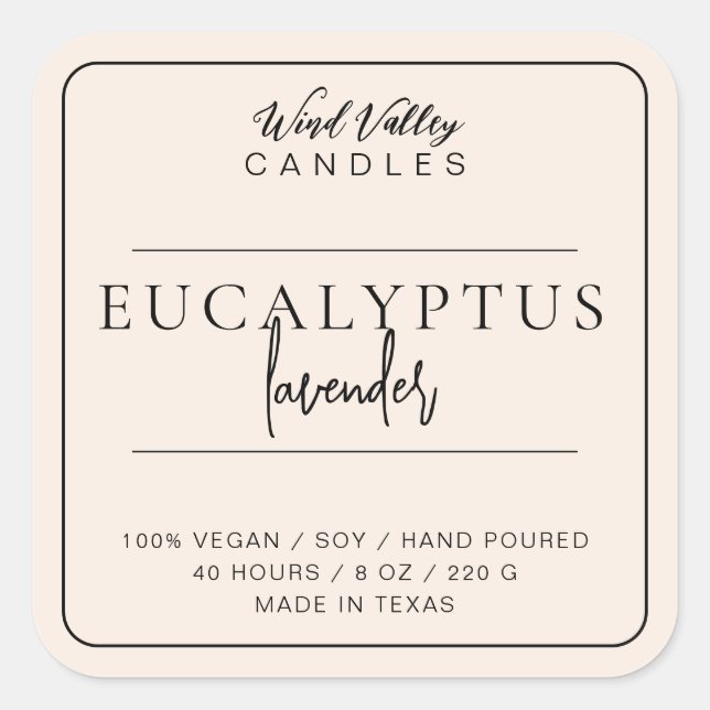 Modern minimalist beige ivory candle label (Front)