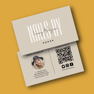 Modern Minimalist Beige Nail Tech Photo QR Code Business Card