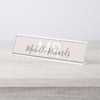 Modern minimalist beige name monogram desk