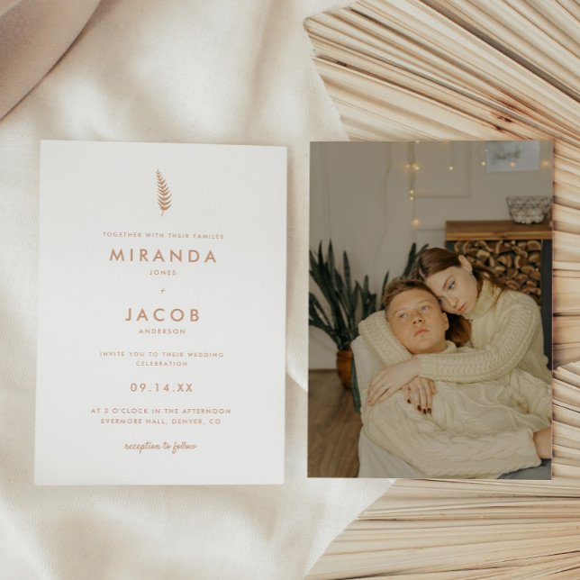 Modern Minimalist Beige Palm Leaf Wedding Invitation (Creator Uploaded)