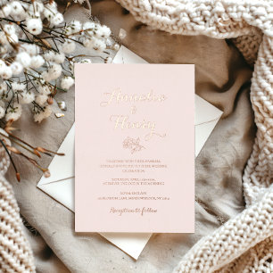 Modern Minimalist Beige Rose Gold Line Art Wedding