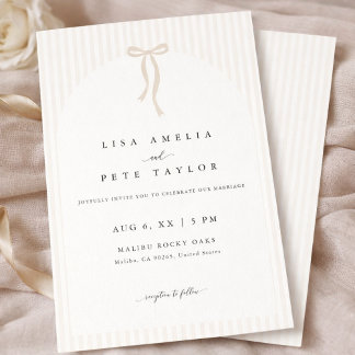 Modern Minimalist Beige Striped Arch Wedding Invitation