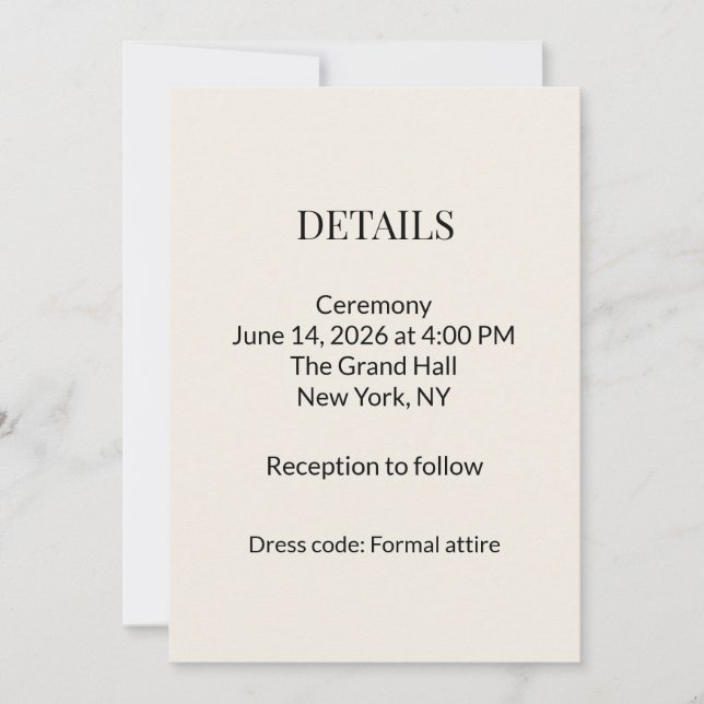 Modern Minimalist Beige Wedding Details Card (Front)