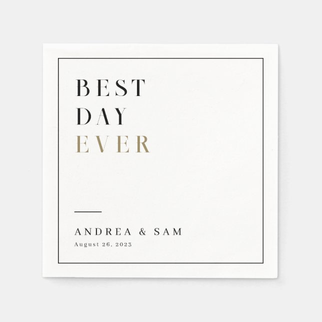 Modern Minimalist Best Day Ever Wedding Napkin (Front)