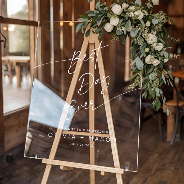 Modern Minimalist Best Day Ever Wedding Welcome Acrylic Sign (Creator Uploaded)