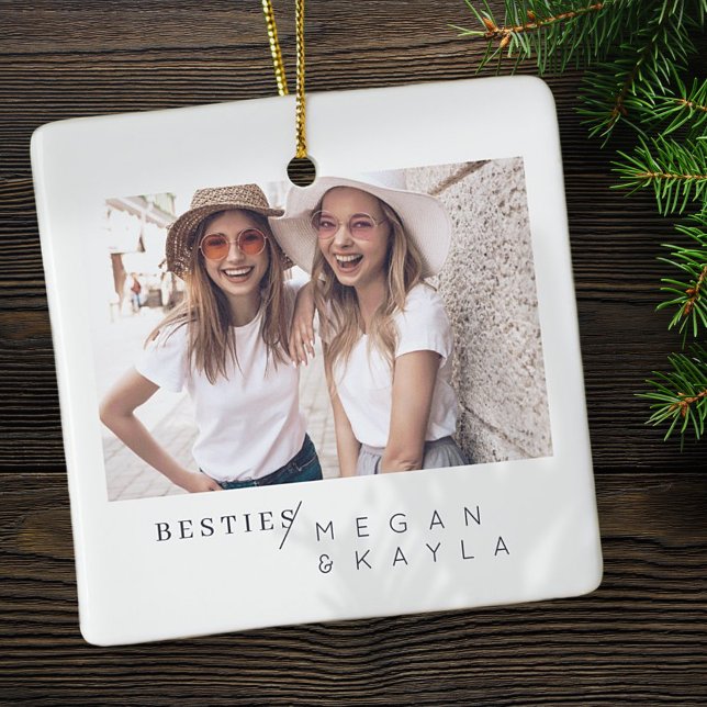 Modern Minimalist Best Friends BFF Photo Ceramic Ornament (Creator Uploaded)