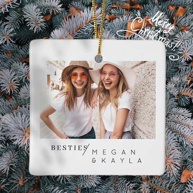 Modern Minimalist Best Friends BFF Photo Ceramic Ornament (Creator Uploaded)