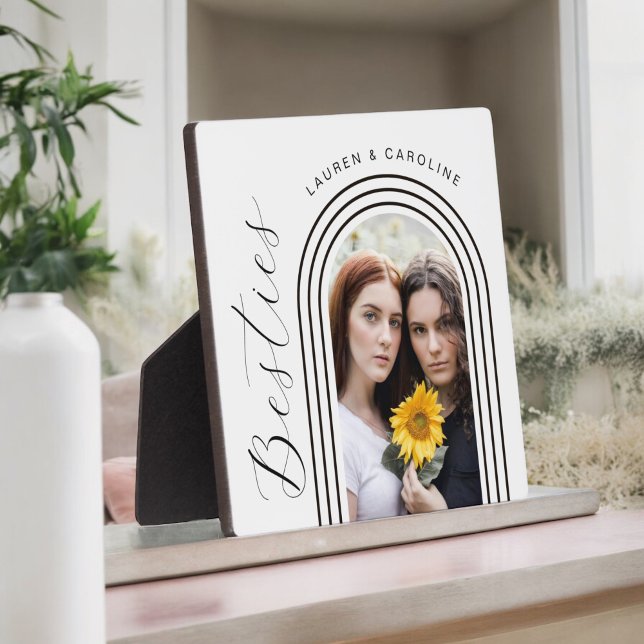 Modern Minimalist Besties BFF Photo Arch Plaque (Personalize with your selected photo and names for a lovely gift idea.)