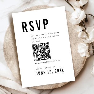 Modern Minimalist Big Bold Monogram Chic QR Code RSVP Card