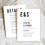 Modern Minimalist Big Bold Monogram Detail Wedding Invitation<br><div class="desc">Make a bold and modern statement with this black and white minimalist details on back wedding invitation featuring clean elegant typography. Perfect for contemporary couples who appreciate sleek, stylish design. This invitation highlights your initials in large serif font and provides wedding details with a modern layout, making it ideal for...</div>