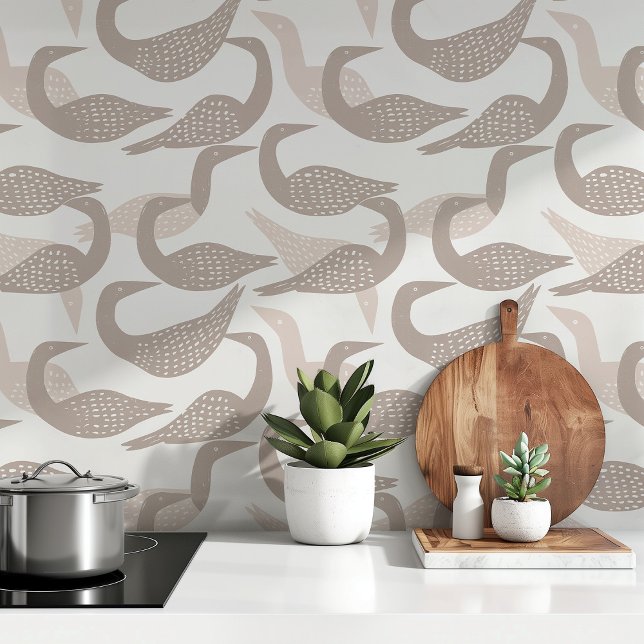 Modern Minimalist Bird Pattern Neutral Tones Wallpaper (Creator Uploaded)