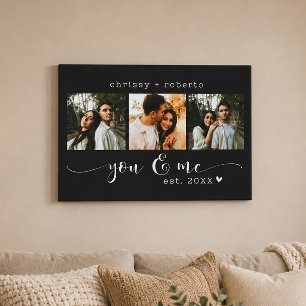 Modern Minimalist Black 3 Photo Script Collage Canvas Print