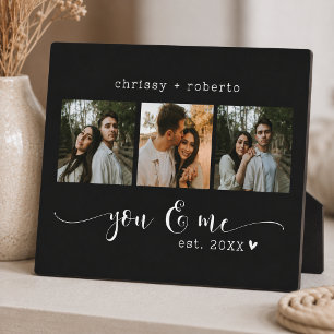 Modern Minimalist Black 3 Photo Script Collage Plaque