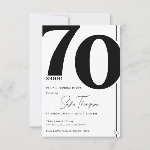 Modern minimalist black 70th birthday invitation