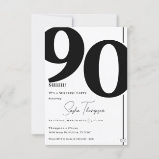 Modern minimalist black 90th birthday invitation