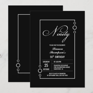 Modern Minimalist Black 90th Birthday Party Invitation