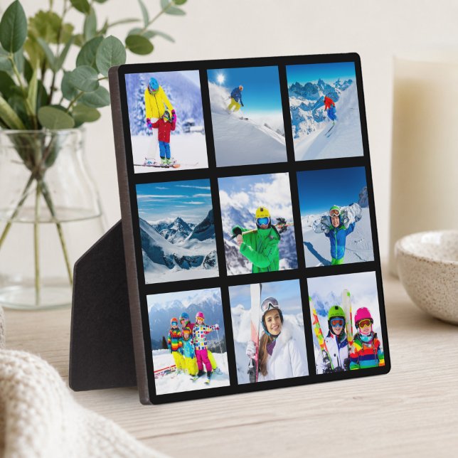 Modern Minimalist Black 9 Photo Grid Collage Plaque (Modern Minimalist Black 9 Photo Grid Collage Plaque)