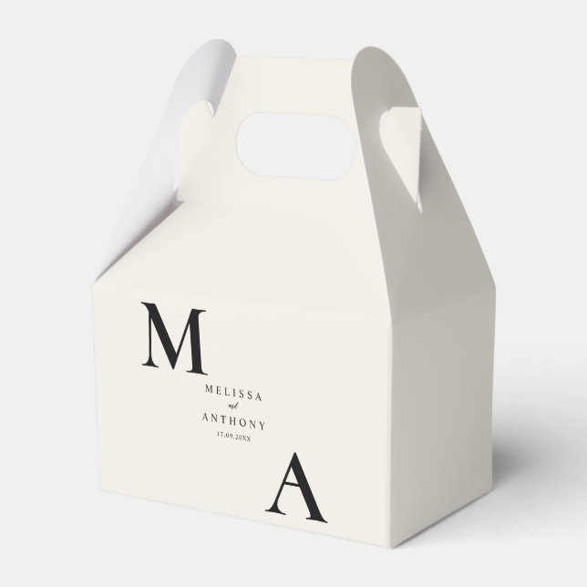 Modern Minimalist Black and Ecru Wedding Favour Box (Front Side)