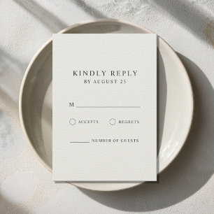 Modern Minimalist Black and Ecru Wedding  RSVP Card