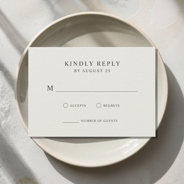 Modern Minimalist Black and Ecru Wedding  RSVP Card (Creator Uploaded)