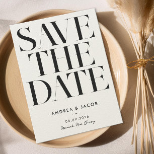 Modern Minimalist Black and EcruChic Wedding Save The Date