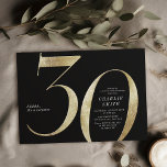 Modern minimalist black and gold 30th birthday invitation<br><div class="desc">Modern minimalist 30th birthday party invitation features stylish faux gold foil number 30 and your party details in classic serif font on black background colour, simple and elegant, great surprise adult milestone birthday invitation for men and women. the black background colour can be changed to any colour of your choice....</div>