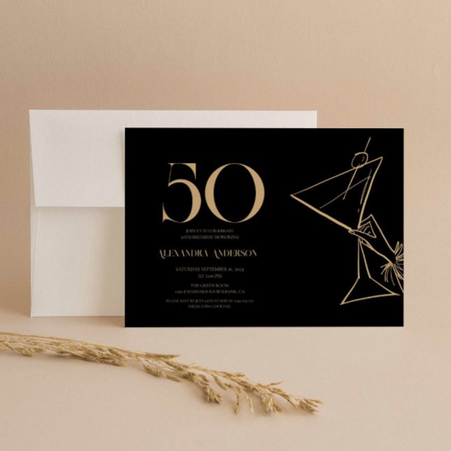Modern minimalist black and gold 50th birthday  invitation (Creator Uploaded)