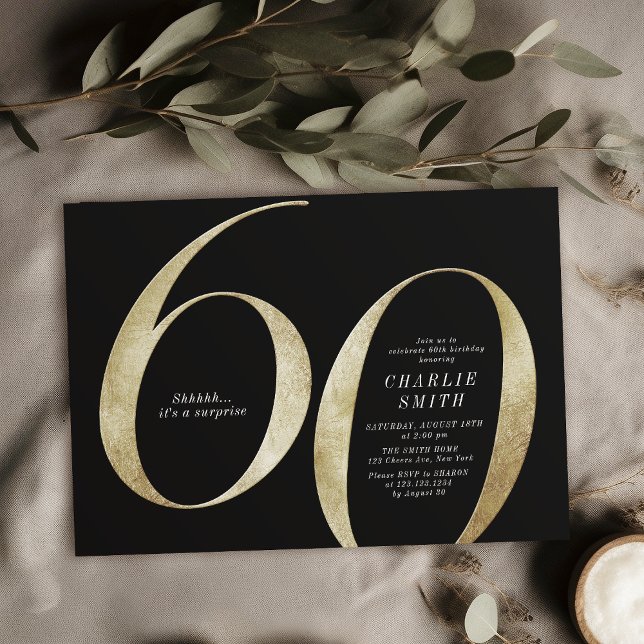 Modern minimalist black and gold 60th birthday invitation (Modern minimalist black and gold 60th birthday invitation)