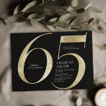 Modern minimalist black and gold 65th birthday invitation<br><div class="desc">Modern minimalist 65th birthday party invitation features stylish faux gold foil number 65 and your party details in classic serif font on black background colour, simple and elegant, great surprise adult milestone birthday invitation for men and women. the black background colour can be changed to any colour of your choice....</div>